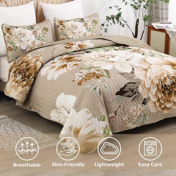 WONGS BEDDING Fall Quilt Queen Size, Soft Microfiber Reversible Bed Cover Set - Image 3
