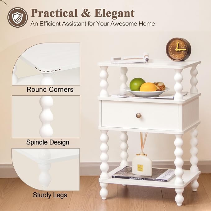 AWASEN White Nightstand, Bed Side Table Bedroom - Image 4