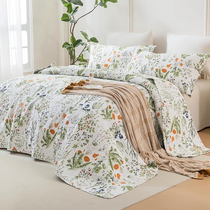 QSH Oversized King Quilt Bedding Set, 100% Cotton Floral Bedspread Set - Image 2