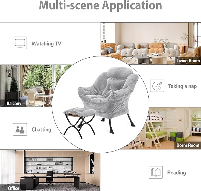 Youtanic Lazy Chair with Folding Ottoman, Accent Chair Plush Upholstered with - Image 8