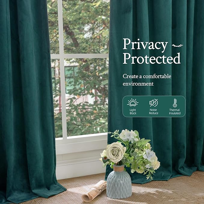 LAMIT Teal Velvet Curtains 84 Inch Length for Living Room, Soft Thermal Insulated Panels Room Darkeing Back Tab and Rod Pocket Christmas Drapes for Bedroom/Party/Hotel Hall, 2 Panels, 52 x 84 Inch