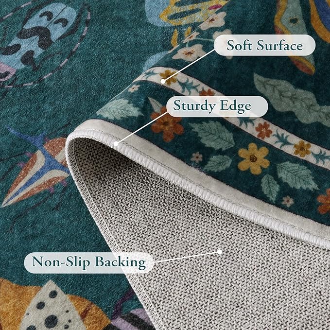 Lahome Insect Washable Round Area Rug, Soft Round Rugs 6ft Ultra-Thin Non-Slip, Boho Large Circle Carpet for Bedroom Living Room Kitchen Nursery, Dark Green