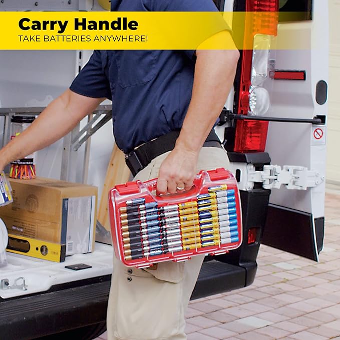 Ontel Battery Organizer with Tester | Stores 180 Batteries | Clear Locking Lid | As Seen On TV | Pack of 2