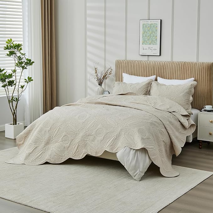 Kingnex Oversized King Bedspreads 128x120 Ultrasonic Quilted Beige | Extra Wide - Image 6