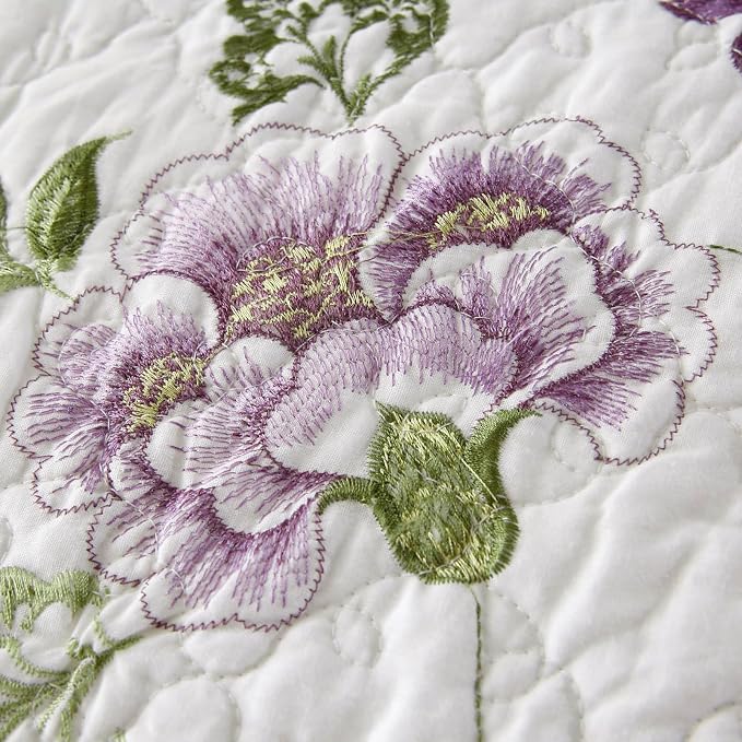 ROOMLIFE Quilt Set King Size 3D Floral Embroidery Pattern 3-Piece Cotton - Image 7
