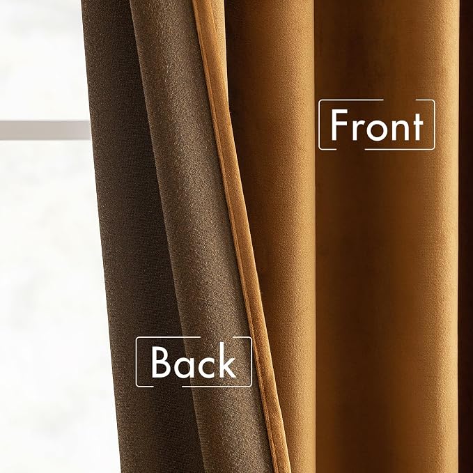 MIULEE Fall Golden Brown Velvet Blackout Curtains Pinch Pleat 52" Wx84 L | 2 - Image 6