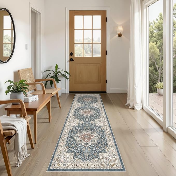 cotiled 2x6 Hallway Runner Rug for Entryway, Non-Slip Vintage, Vintage Blue | by COTILED