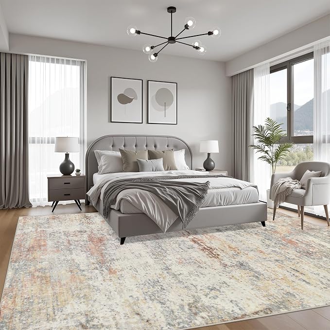 10x14 Area Rug Living Room: Modern Washable Indoor Soft Carpet Taupe | - Image 3