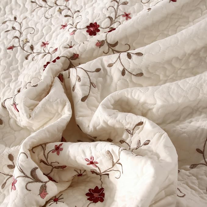 Quilt Set Full Floral Leaves 3D Embroidery Pattern 3-Piece Cotton Blend | - Image 7