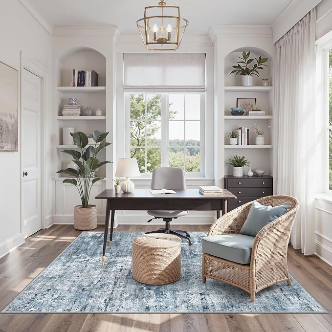 Soalmost Abstract 3x5 Rugs, Small Kitchen Entryway Area Rug Blue/Grey | Vintage - Image 3