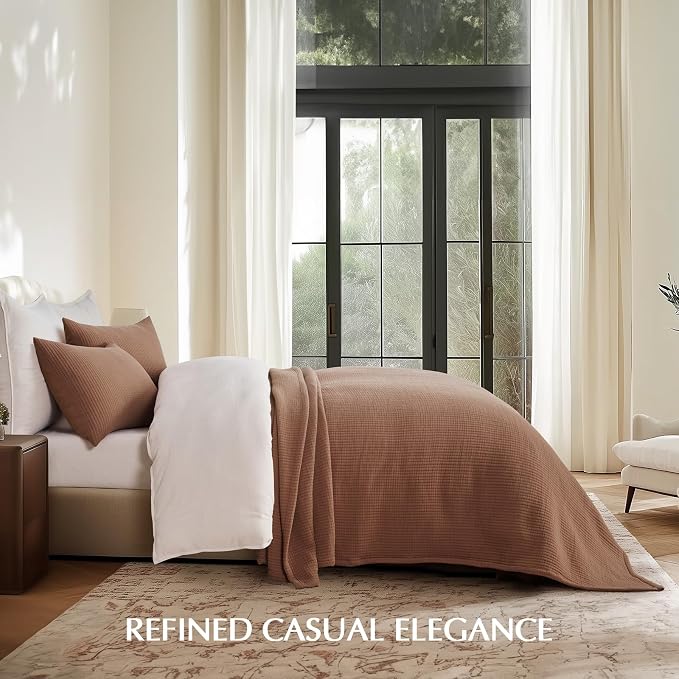 EVERGRACEHOME Cotton Gauze Matelassé Coverlet, Queen Size, Terracotta Clay | - Image 5