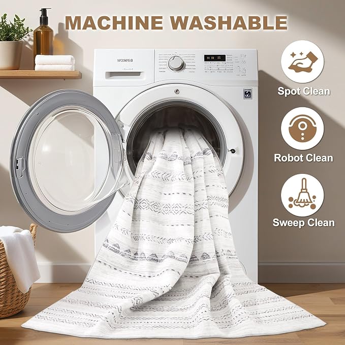 Nakagishi Boho 2x6 Runner Rug Machine Washable Rugs Non Slip Gray | Soft - Image 2