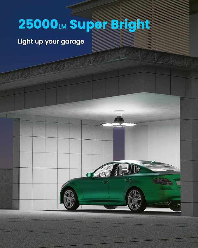 Kryoza Motion Sensor Garage Light, 25000LM Motion Sensor Shop Light with 8+1 LED Panels, 6500K Daylight, Indoor Motion Activated Light Bulb for Garage, Workshop, Barn, Attic
