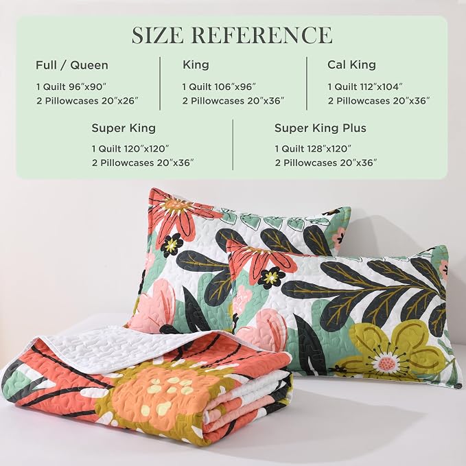 Oversized King Quilt Set Green, 120x120 Floral Super King Bedspread | 3 Pieces - Image 5