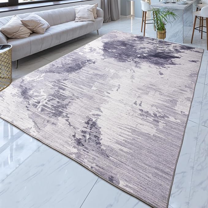 Ompaa Living Room Rug 5x7 Light Grey Area Rug Machine Washable Boho Rug Non - Image 4