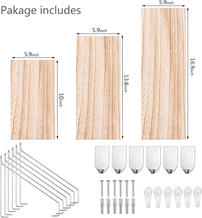 Floating Wall Shelves, Rustic Wood Wall Mounted Shelf Set of 3 | No Drill - Image 3