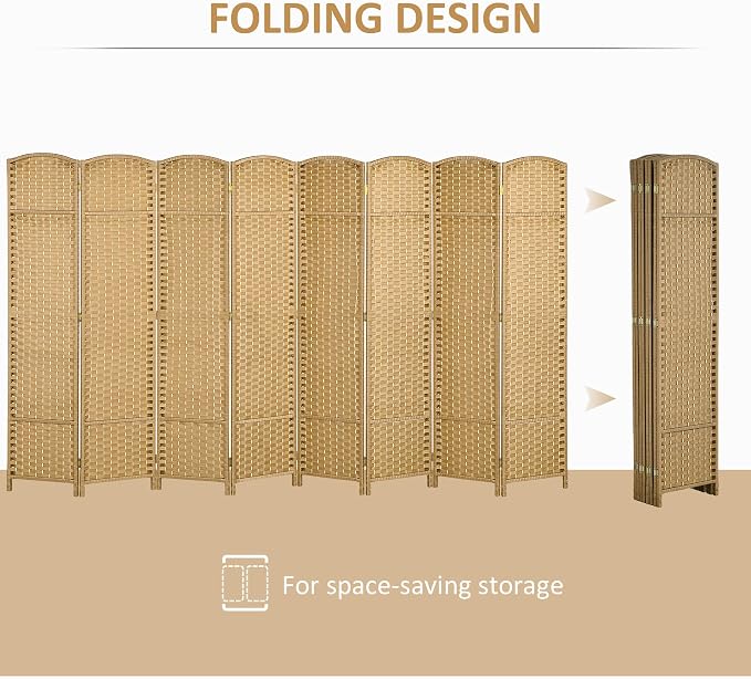 HOMCOM Room Divider 8 Panel Folding Privacy Screen 5.6' Tall Nature Wood | - Image 4