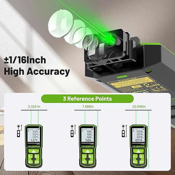 Huepar 330Ft Green Laser Measurement Tool with APP Control, Rechargeable Bluetooth Distance Meter ±1/16" High Accuracy, Angle Sensor, Multiple Modes, IP54 Waterproof Durable for Home & Construction