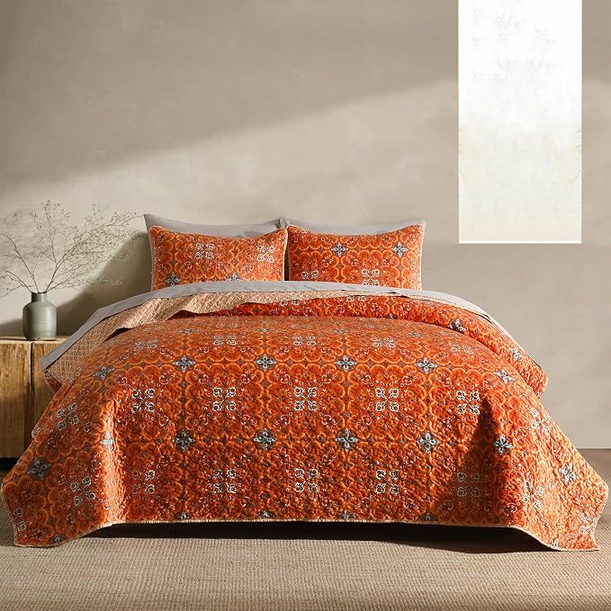 Boho Quilt King Set, 3-Piece Hand-Quilted Bedspread, Lightweight All Season - Image 6