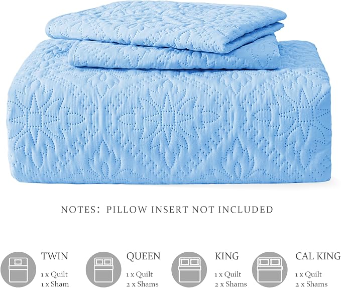 Exclusivo Mezcla California King Quilt Set, Light Blue | Lightweight Soft - Image 6