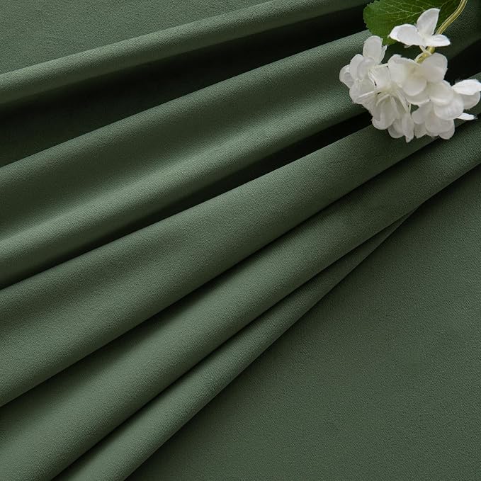 MIULEE Velvet Curtains 50W x 90L 2 Panels Olive Green Blackout Curtains | - Image 7