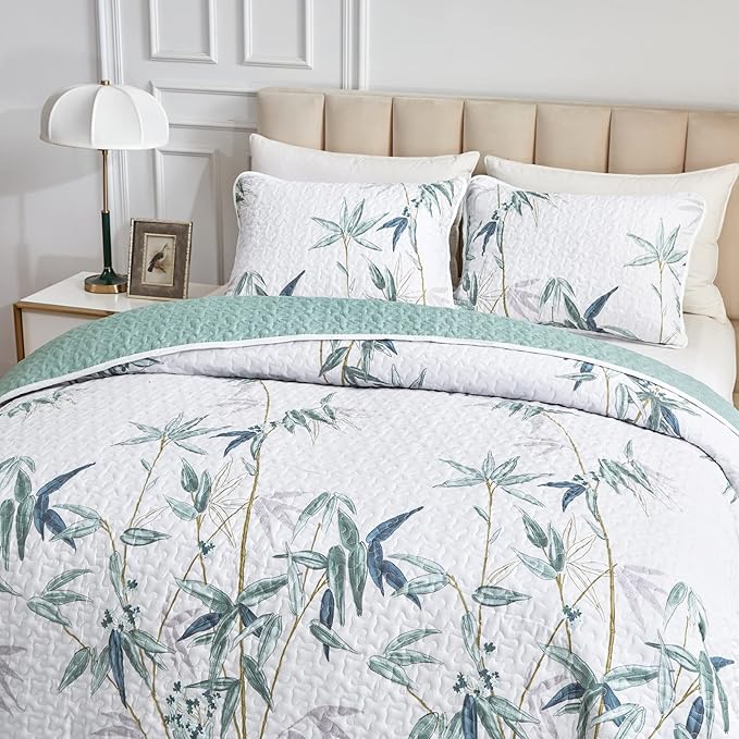 Botanical Quilt Set 3 Piece California King, Soft Microfiber Lightweight Bed - Image 4