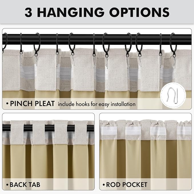 MIULEE 100% Blackout Linen Curtains 42 x 84 Inch Cream White 2 Panels | Thermal - Image 5
