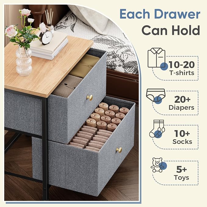 DUMOS Nightstand Set of 2, Bedside Table - Image 4