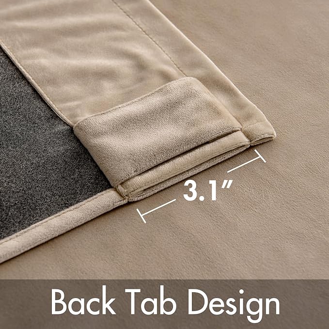 MIULEE Velvet Curtains 52x108 inches 2 Panels Camel Beige Blackout Curtains | - Image 3
