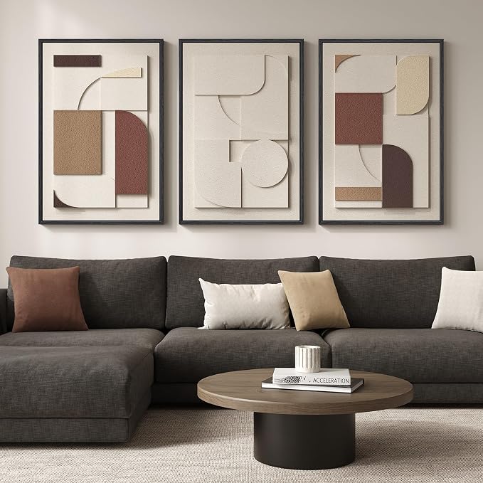 Large Framed 3D Textured Neutral Abstract Wall Art - Image 2