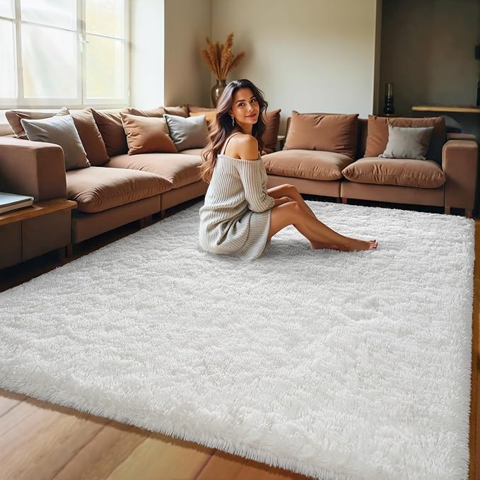 HOMORE 5x7 Area Rug for Living Room, Ivory Fluffy Rug for Bedroom Kids Dorm | - Image 2