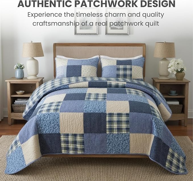 SLPR - Blue Symphony Cotton Quilt Set, Patchwork Bedding, Twin - Image 2