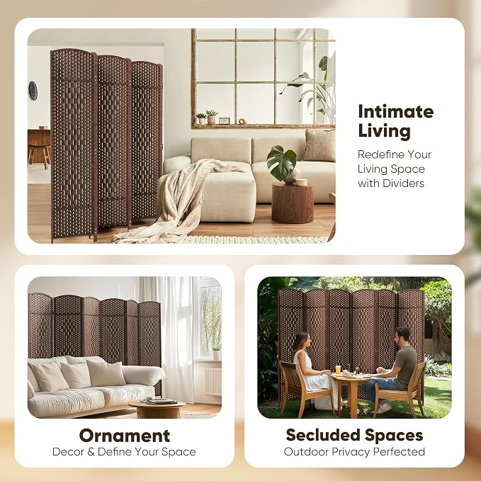 Rattan Room Divider, 6-Panel Folding Privacy Screen 6ft. Extra Wide | Double - Image 7