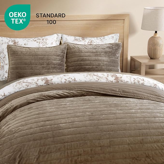 Velvet Quilt Set King Size- Taupe Quilt Bedding Set - Image 4
