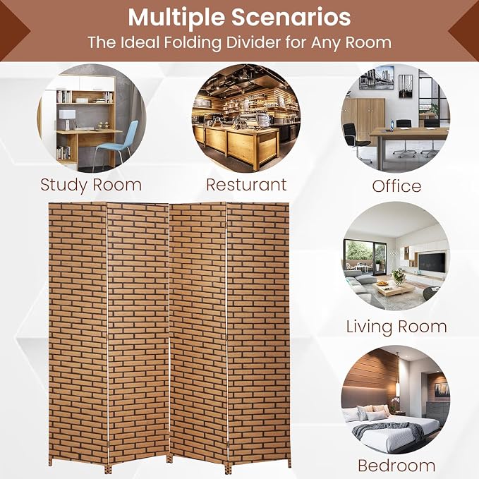 Room Divider Wall Divider 6FT 4 Panels Wood Mesh Hand-Woven Indoor Room Screen - Image 6