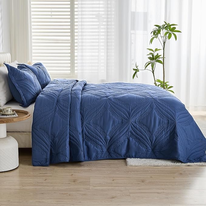 Kingnex Oversized Cal King Bedspreads 120x120 Ultrasonic Quilted Navy | - Image 3