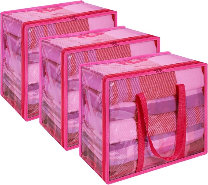 Pink 90L Clear Clothes Storage Bag by Vieshful