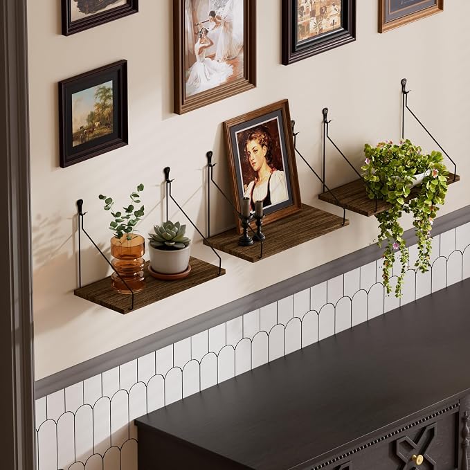 Elevate Your Space with Rustic Wood Floating Shelves Set of 3- Perfect - Image 2