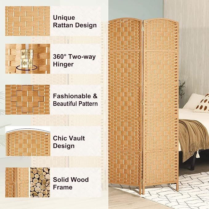 RHF Room Divider Panel, 4 Panel Partition Room Dividers Screen, Light Beige | - Image 4