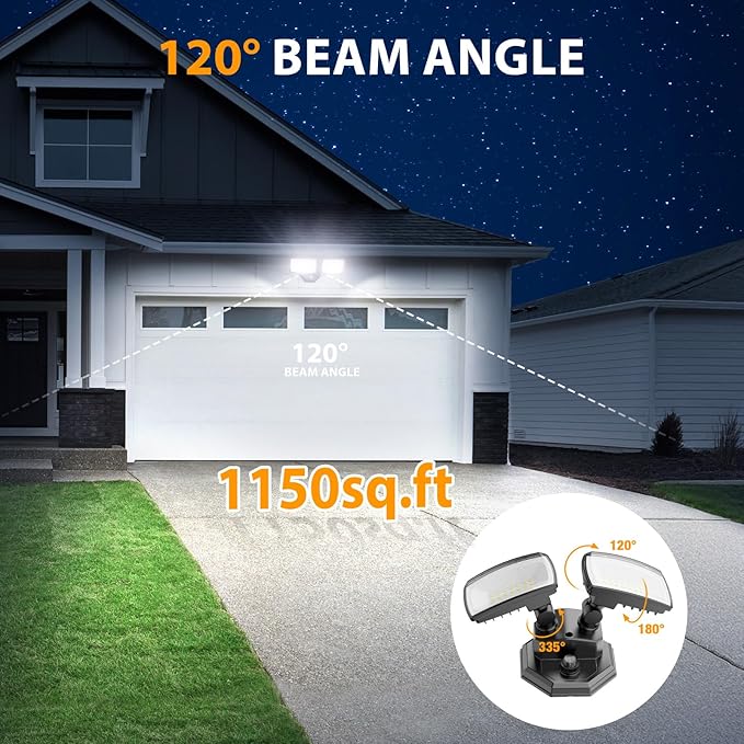 Onforu 32w 3200LM Dusk to Dawn Outdoor Lighting,6500K Dual-Head Flood Light Outdoor with Photocell,IP66 Waterproof Security Lights,2Pack Exterior Daylight off and Night On White Light for Patio Garden