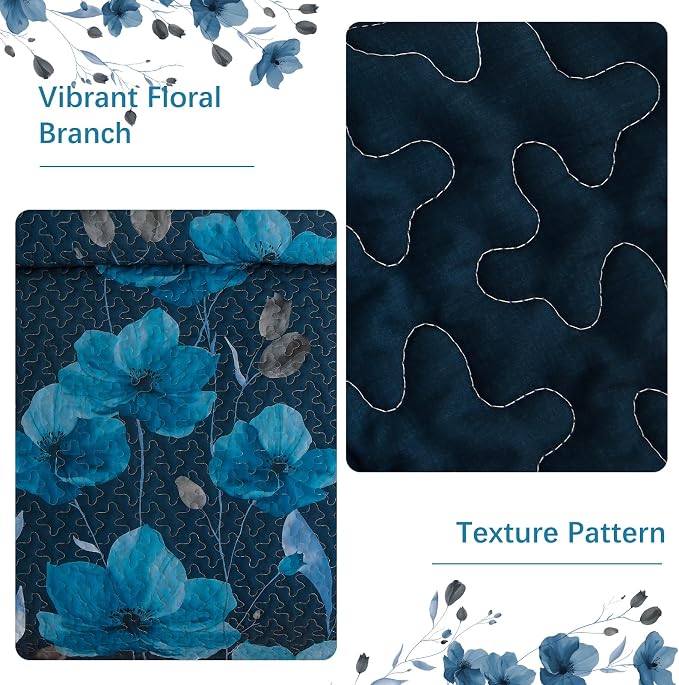 Mybedsoul Full/Queen Quilt Set Dark Blue, Reversible Polyester Coverlet Set - Image 5