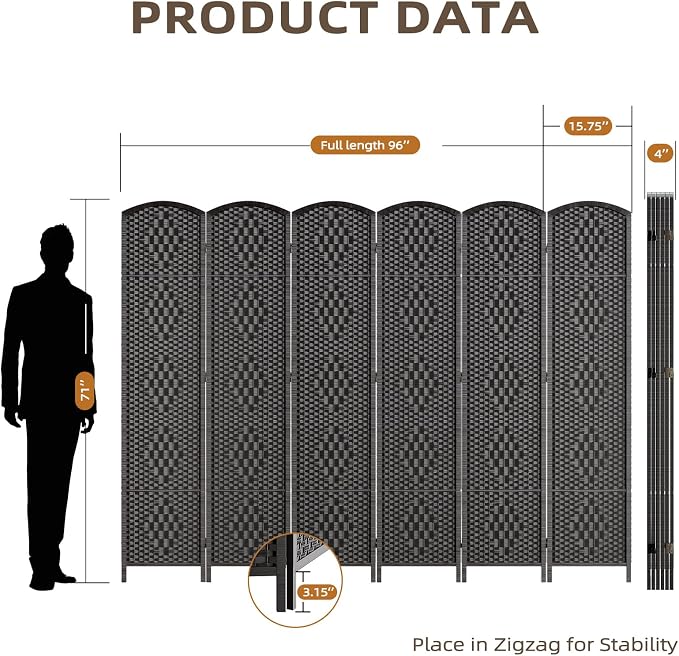 HALLYBEE Room Divider Panel, 6 Panel Partition Room Dividers Screen, Privacy - Image 3