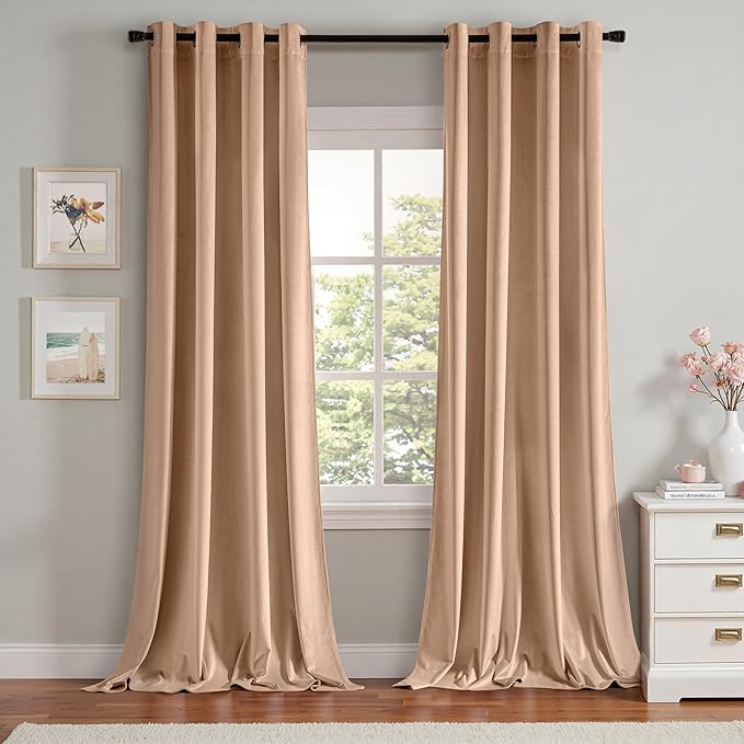 MIULEE Velvet Curtains Blush Beige 52 x 84 Inch Length Set of 2 | Grommet Drapes by MIULEE