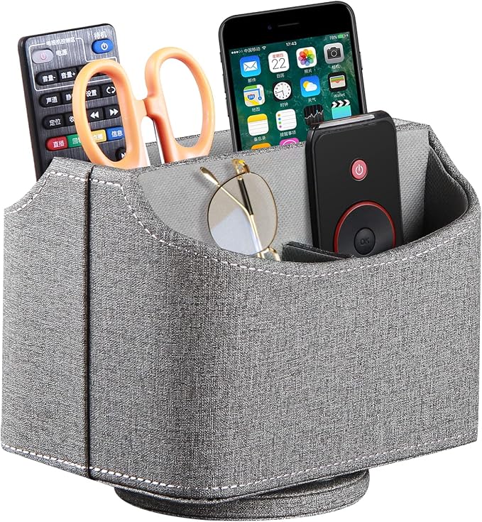PU Leather 360° Rotatable Remote Control Holder, Nightstand TV Remote Caddy | by PUSU