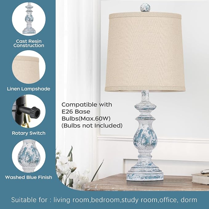 Traditional Table Lamp Set of 2, Rustic Farmhouse Table Lamps - Image 3