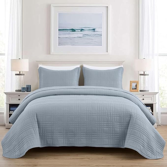 Chezmoi Collection Kingston Queen Size Bedspread Set, 3-Piece Cool Gray - Image 3