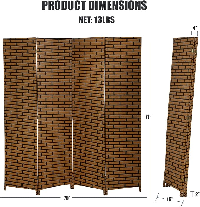 Room Divider, 4 Panels 6FT Folding Privacy Screen Room Divider Wall Wood Mesh - Image 7
