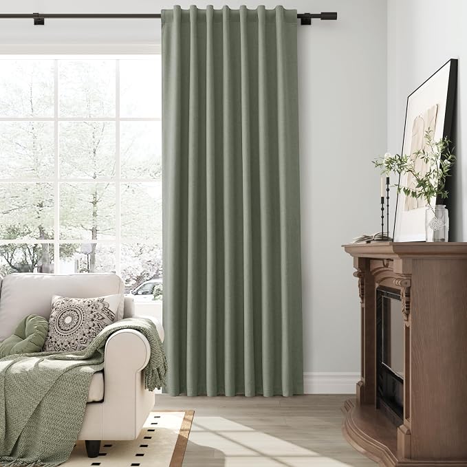 Sage Green 100% Blackout Linen Textured Curtains 80 Inches Long 2 Panels Set - Image 6