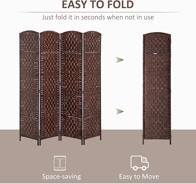 HOMCOM Room Divider 4-Panel, 6FT-Tall Folding Privacy Screen, Hand-Woven Design - Image 3
