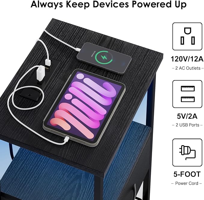 Fixwal Night Stand with Charging Station, 1 Drawer | fabric drawer, built-in - Image 5